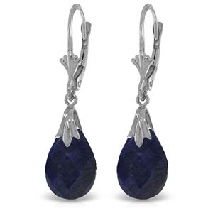 ALARRI 14K Solid White Gold Leverback Earrings w/ Dyed Sapphires