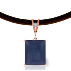 ALARRI 14K Solid Rose Gold & Leather Necklace w/ Diamond & Sapphire