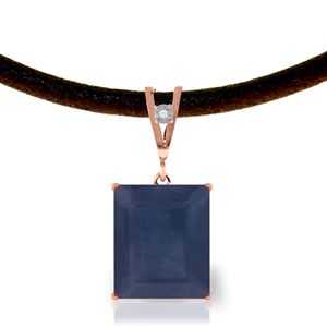 ALARRI 14K Solid Rose Gold & Leather Necklace w/ Diamond & Sapphire