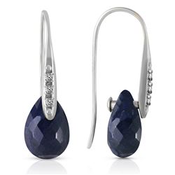 ALARRI 14K Solid White Gold Fish Hook Earrings w/ Diamonds & Dangling Dyed Sapphires