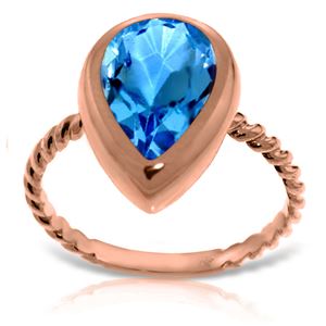 ALARRI 14K Solid Rose Gold Rings w/ Natural Pear Shape Blue Topaz