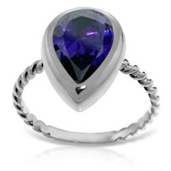 ALARRI 14K Solid White Gold Rings w/ Natural Pear Shape Sapphire