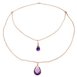 ALARRI 14K Solid Rose Gold Front And Back Drop Necklace w/ Briolette Amethysts