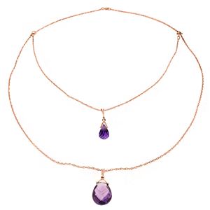 ALARRI 14K Solid Rose Gold Front And Back Drop Necklace w/ Briolette Amethysts