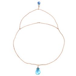 ALARRI 14K Solid Rose Gold Front And Back Drop Necklace w/ Briolette Blue Topaz