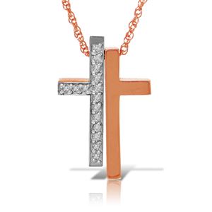 ALARRI 14K Solid Rose Gold Split Cross Necklace w/ Natural Diamonds