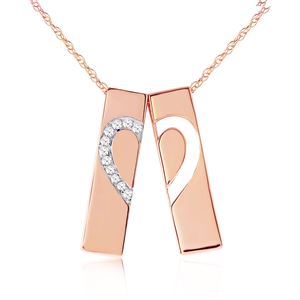 ALARRI 14K Solid Rose Gold Split Heart Necklace w/ Natural Diamonds