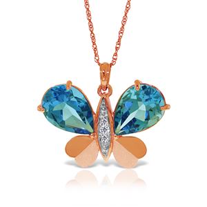 ALARRI 14K Solid Rose Gold Batterfly Necklace w/ Natural Diamonds & Blue Topaz
