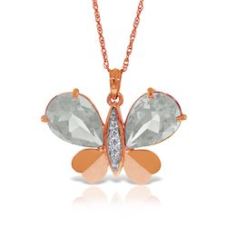ALARRI 14K Solid Rose Gold Batterfly Necklace w/ Natural Diamonds & White Topaz