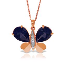 ALARRI 14K Solid Rose Gold Batterfly Necklace w/ Natural Diamonds & Sapphires