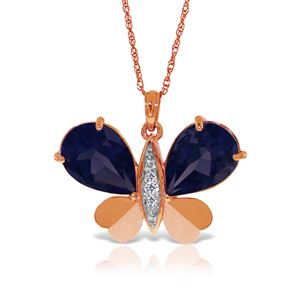 ALARRI 14K Solid Rose Gold Batterfly Necklace w/ Natural Diamonds & Sapphires