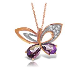 ALARRI 14K Solid Rose Gold Batterfly Necklace w/ Natural Diamonds & Amethysts