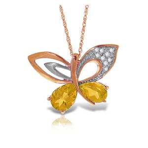 ALARRI 14K Solid Rose Gold Batterfly Necklace w/ Natural Diamonds & Citrines