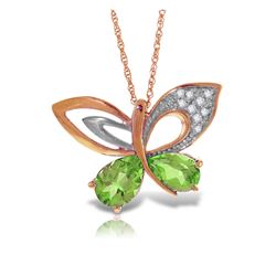 ALARRI 14K Solid Rose Gold Batterfly Necklace w/ Natural Diamonds & Peridots