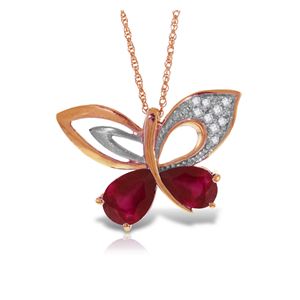ALARRI 14K Solid Rose Gold Batterfly Necklace w/ Natural Diamonds & Rubies