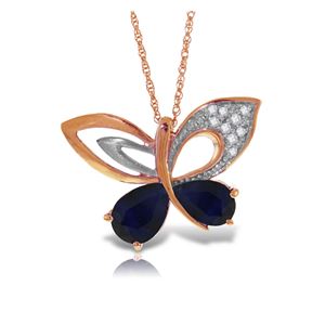ALARRI 14K Solid Rose Gold Batterfly Necklace w/ Natural Diamonds & Sapphires