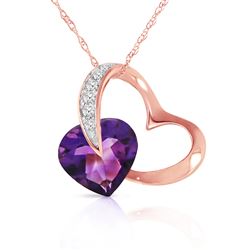 ALARRI 14K Solid Rose Gold Heart Necklace w/ Natural Diamond & Amethyst