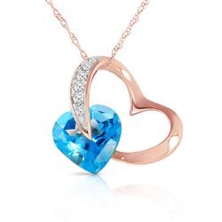 ALARRI 14K Solid Rose Gold Heart Necklace w/ Natural Diamonds & Blue Topaz