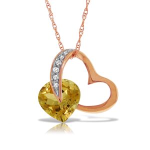 ALARRI 14K Solid Rose Gold Heart Necklace w/ Natural Diamond & Citrine