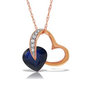 ALARRI 14K Solid Rose Gold Heart Necklace w/ Natural Diamond & Sapphire