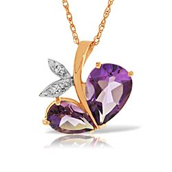 ALARRI 14K Solid Rose Gold Modern Heart Necklace w/ Natural Diamond & Amethysts