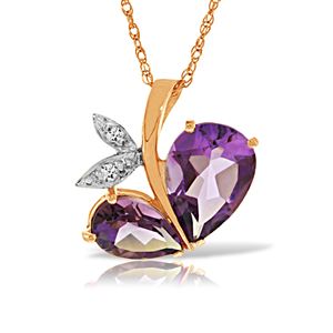 ALARRI 14K Solid Rose Gold Modern Heart Necklace w/ Natural Diamond & Amethysts