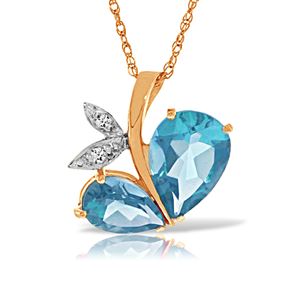 ALARRI 14K Solid Rose Gold Modern Heart Necklace w/ Natural Diamond & Blue Topaz