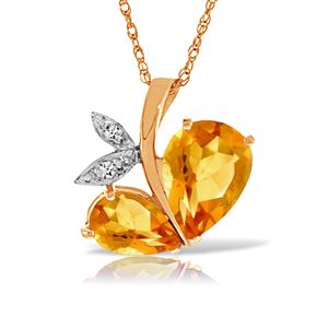 ALARRI 14K Solid Rose Gold Modern Heart Necklace w/ Natural Diamond & Citrines