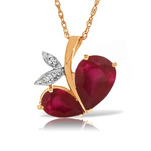 ALARRI 14K Solid Rose Gold Modern Heart Necklace w/ Natural Diamond & Rubies