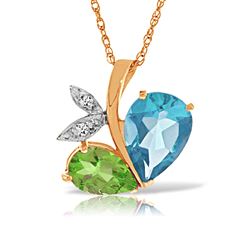 ALARRI 14K Solid Rose Gold Modern Heart Necklace Combination Of Blue Topaz, Peridot & Diamonds