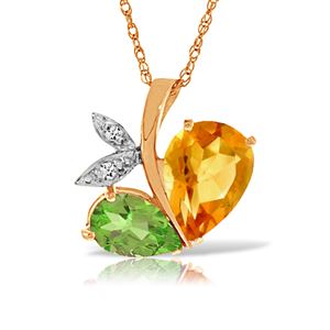 ALARRI 14K Solid Rose Gold Modern Heart Necklace Combination Of Citrine, Peridot & Diamonds