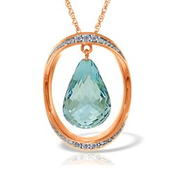 ALARRI 14K Solid Rose Gold Necklace w/ Natural Briolette Blue Topaz & Diamonds