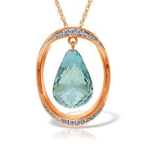 ALARRI 14K Solid Rose Gold Necklace w/ Natural Briolette Blue Topaz & Diamonds