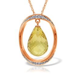 ALARRI 14K Solid Rose Gold Necklace w/ Natural Briolette Citrine & Diamonds
