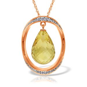 ALARRI 14K Solid Rose Gold Necklace w/ Natural Briolette Citrine & Diamonds