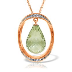 ALARRI 14K Solid Rose Gold Necklace w/ Natural Briolette Green Amethyst & Diamonds