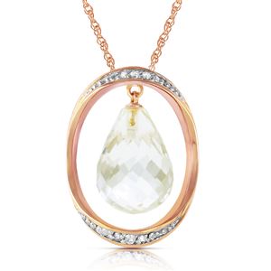 ALARRI 14K Solid Rose Gold Necklace w/ Natural Briolette White Topaz & Diamonds