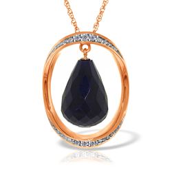 ALARRI 14K Solid Rose Gold Necklace w/ Natural Briolette Dyed Sapphire & Diamonds