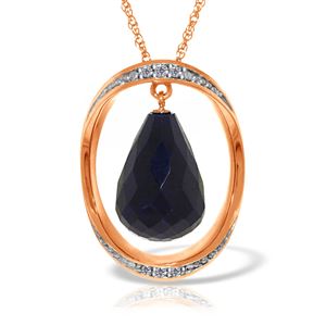 ALARRI 14K Solid Rose Gold Necklace w/ Natural Briolette Dyed Sapphire & Diamonds