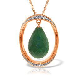 ALARRI 14K Solid Rose Gold Necklace w/ Natural Briolette Dyed Green Sapphire & Diamonds
