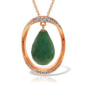 ALARRI 14K Solid Rose Gold Necklace w/ Natural Briolette Dyed Green Sapphire & Diamonds