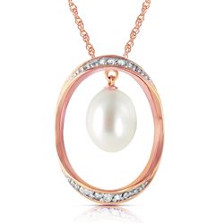 ALARRI 14K Solid Rose Gold Necklace w/ Natural Briolette Pearl & Diamonds