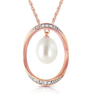 ALARRI 14K Solid Rose Gold Necklace w/ Natural Briolette Pearl & Diamonds