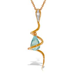 ALARRI 14K Solid Rose Gold Snake Necklace w/ Dangling Briolette Blue Topaz & Diamond