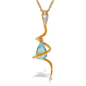 ALARRI 14K Solid Rose Gold Snake Necklace w/ Dangling Briolette Blue Topaz & Diamond