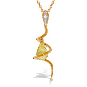 ALARRI 14K Solid Rose Gold Snake Necklace w/ Dangling Briolette Citrine & Diamond