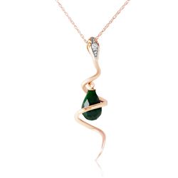 ALARRI 14K Solid Rose Gold Snake Necklace w/ Dangling Dyed Green Sapphire & Diamond