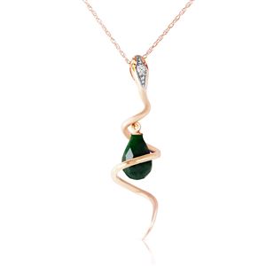 ALARRI 14K Solid Rose Gold Snake Necklace w/ Dangling Dyed Green Sapphire & Diamond
