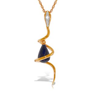 ALARRI 14K Solid Rose Gold Snake Necklace w/ Dangling Briolette Dyed Sapphire & Diamond