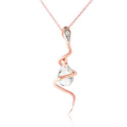 ALARRI 14K Solid Rose Gold Snake Necklace w/ Dangling Briolette White Topaz & Diamond
